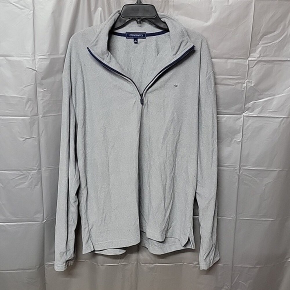 Crown & Ivy Men's Sweater with quarter zip size Lg Gray Logo Comfort Light